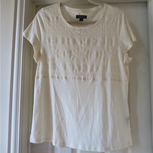 Lauren‎ Ralph Lauren Cream Textured Short Sleeve Tee - size Large - Picture 1 of 5
